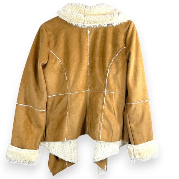 Suede Faux Fur Cascade Jacket Western Large Penny Lane Cowgirl Y2K Camel Me Jane - Picture 5 of 8